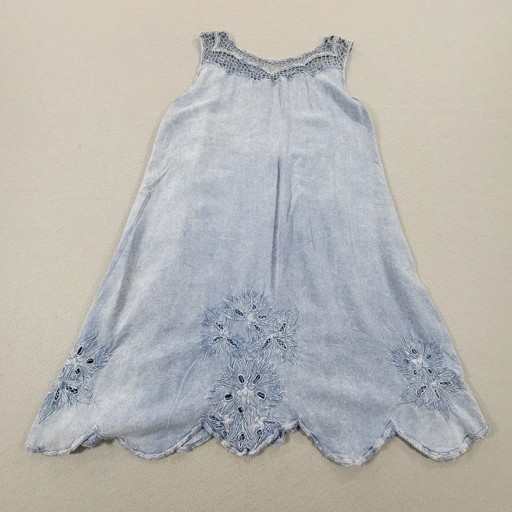 Tiare Hawaii Boho Tunic Top Cover Up Blue Embroidered Lace Sleeveless OS Flowy - Picture 10 of 10